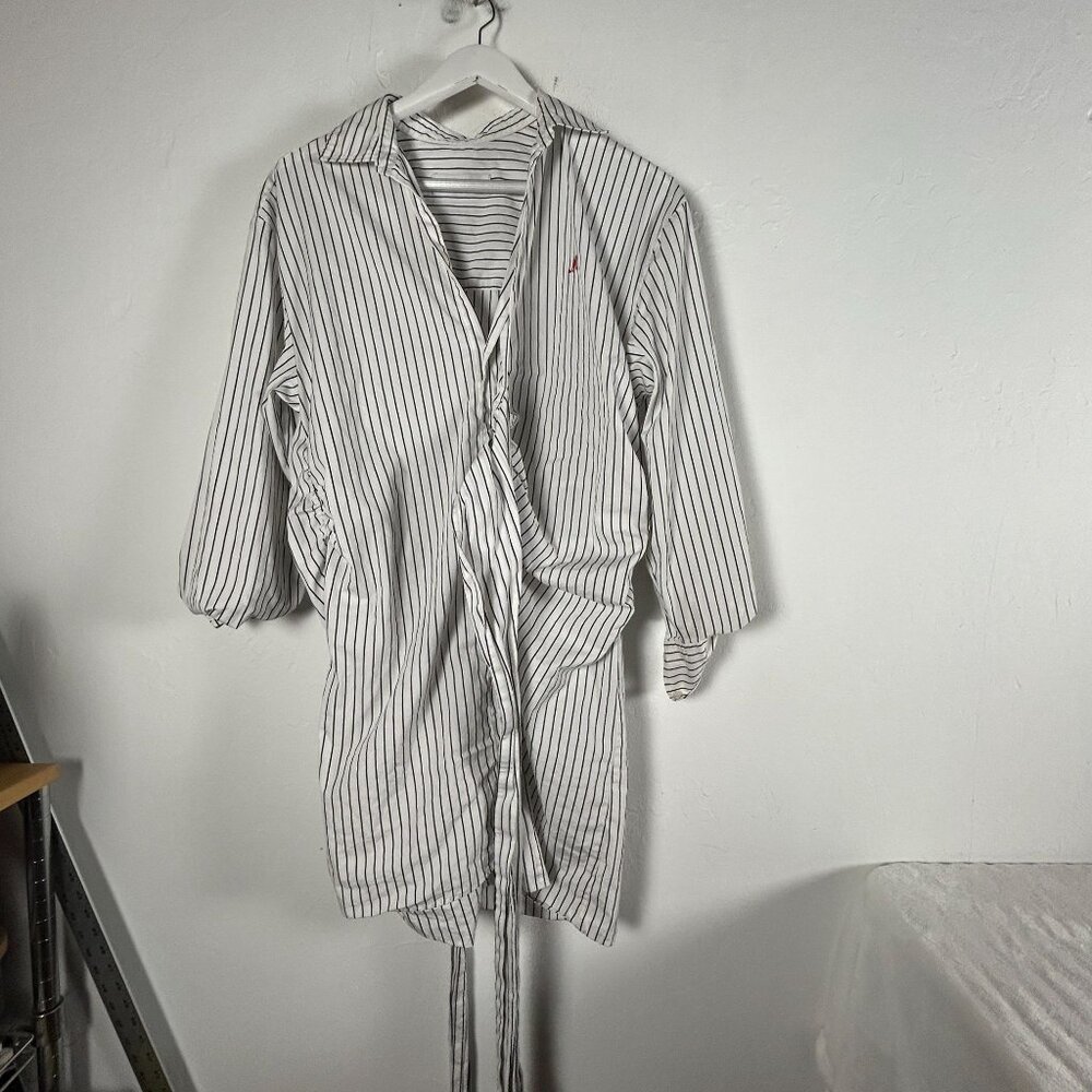 MSGM Milano Womens White & Black Striped Shirt Dress Size 42 Tie-Waist Casual